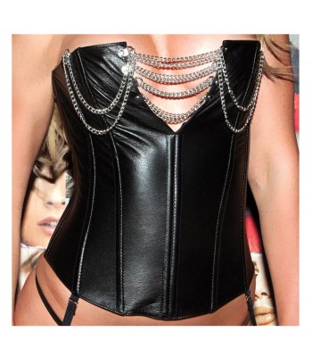 Women Overbust Boning Corset Chain Deep Zip Lingerie 